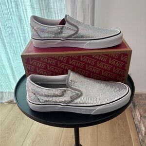 NWT Vans Glittering Silver Classic Slip-Ons